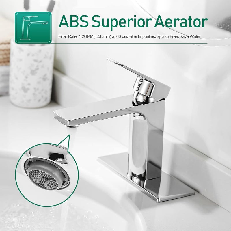 VOTON Chrome Bathroom Faucet Single Handle Bathroom Sink Faucet Lavatory Vanity Faucet with Pop Up Drain & Water Supply Lines - Image 2